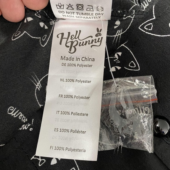 Hell Bunny Shirt Womens Medium Black Cat Print Short Sleeve Button Top Novelty - Picture 8 of 13